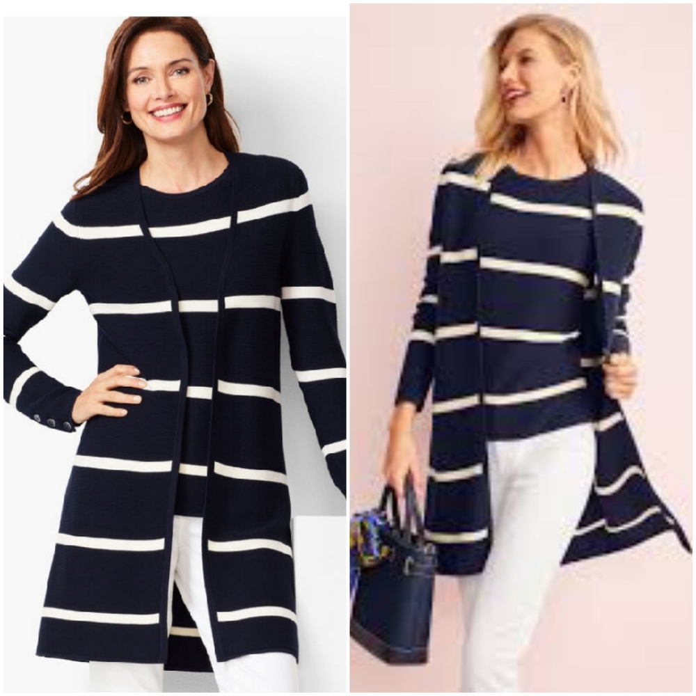 Talbots Open-Front Ottoman Cardigan Sweater-Stripe